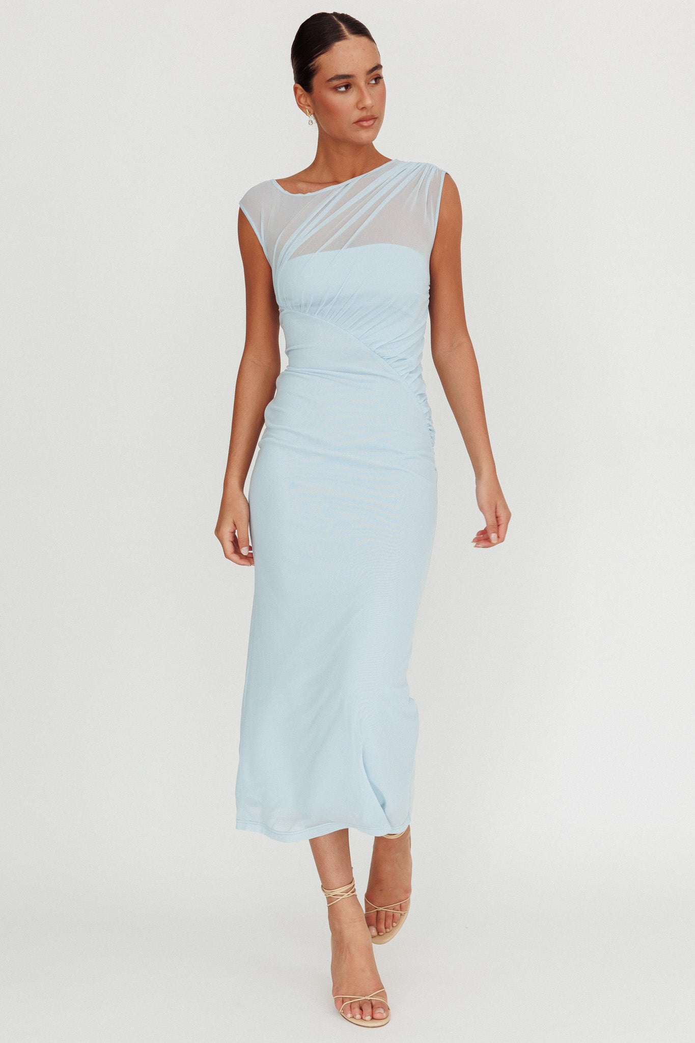 Passion Mesh Sleeveless Maxi Dress Blue