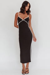 She's A Mystery Piping Trim Maxi Dress Black