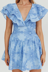 Garden Of Eden Ruffle Mini Dress Blue