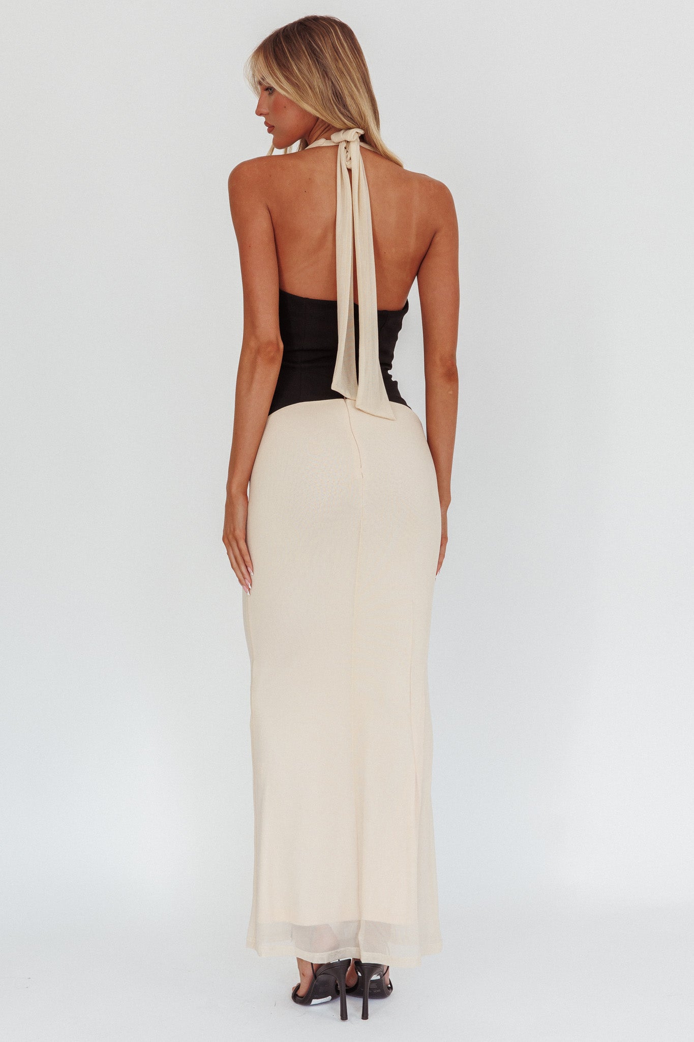 Milos Contrast Halter Maxi Dress Cream