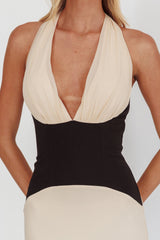 Milos Contrast Halter Maxi Dress Cream