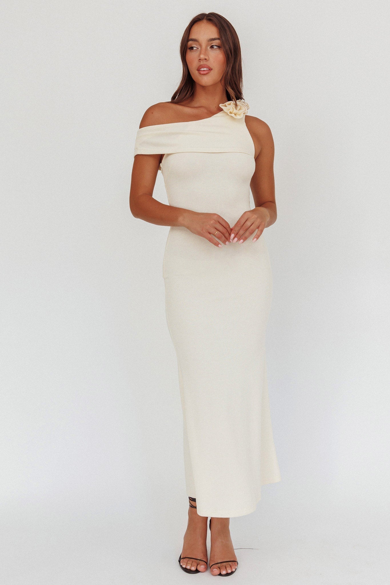 Mazon One-Shoulder Knit Maxi Dress Butter