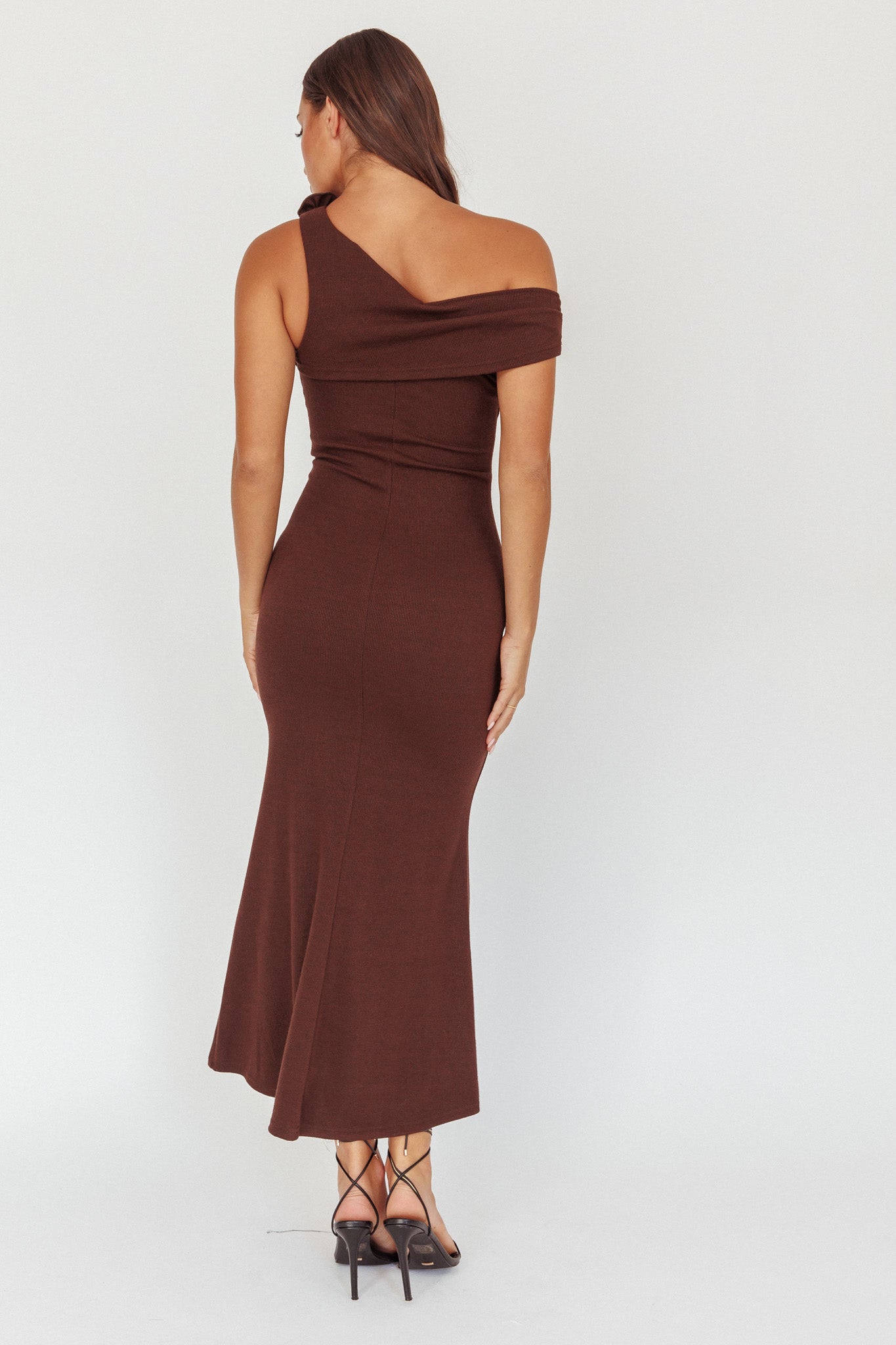 Mazon One-Shoulder Knit Maxi Dress Chocolate