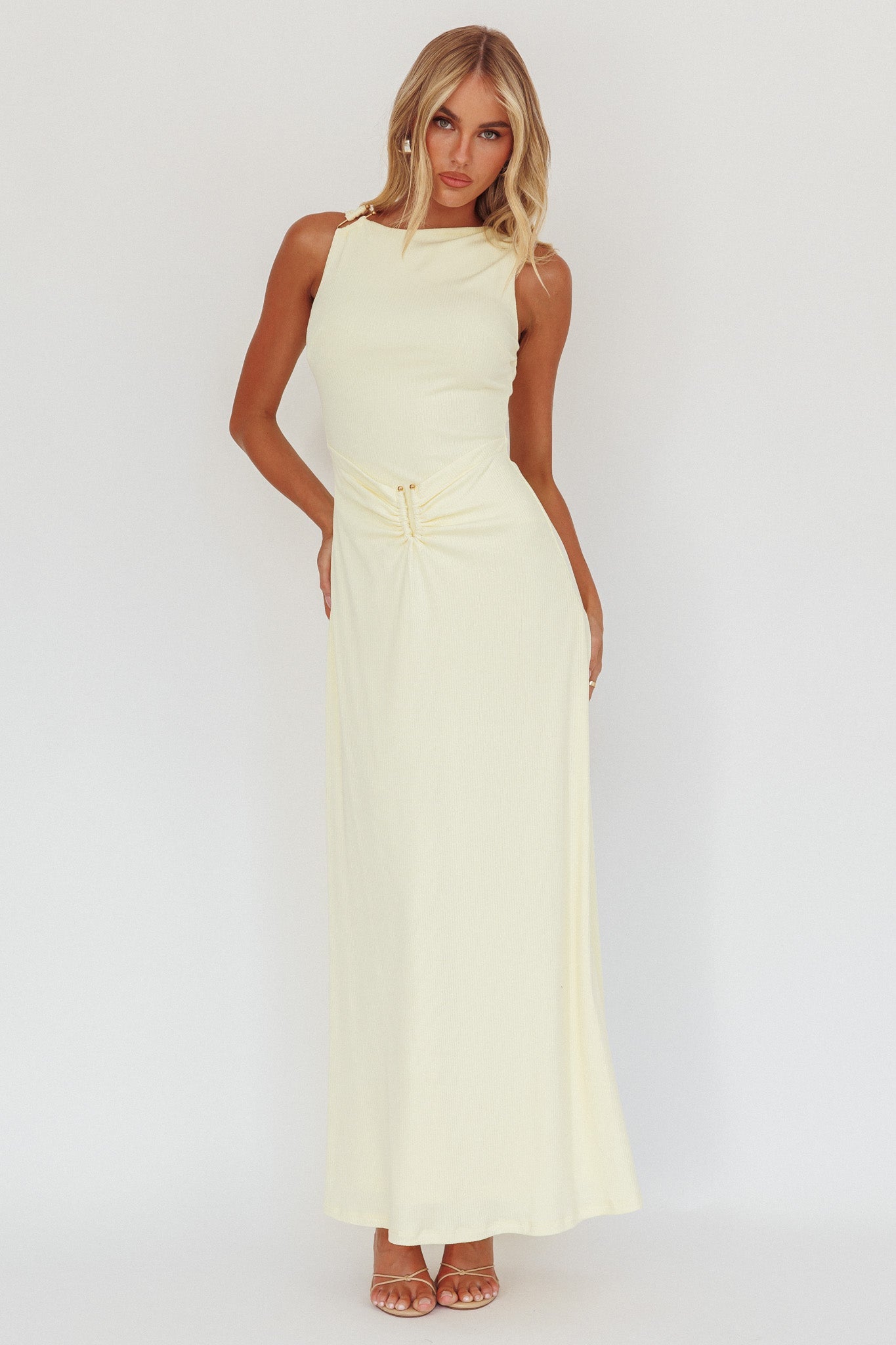 Casino Gold Hardware Ribbed Maxi Dress Butter