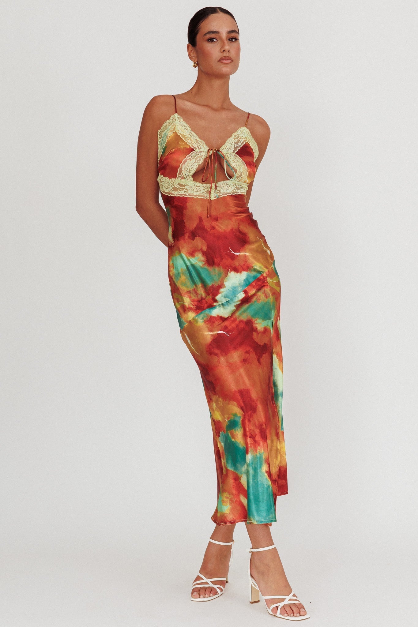 Saga Bust Keyhole Satin Maxi Dress Green