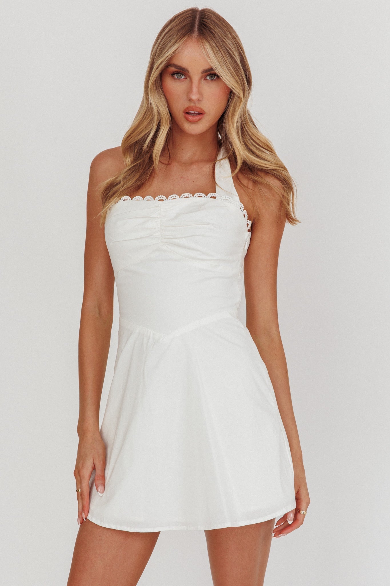 Jovial Halterneck Mini Dress White