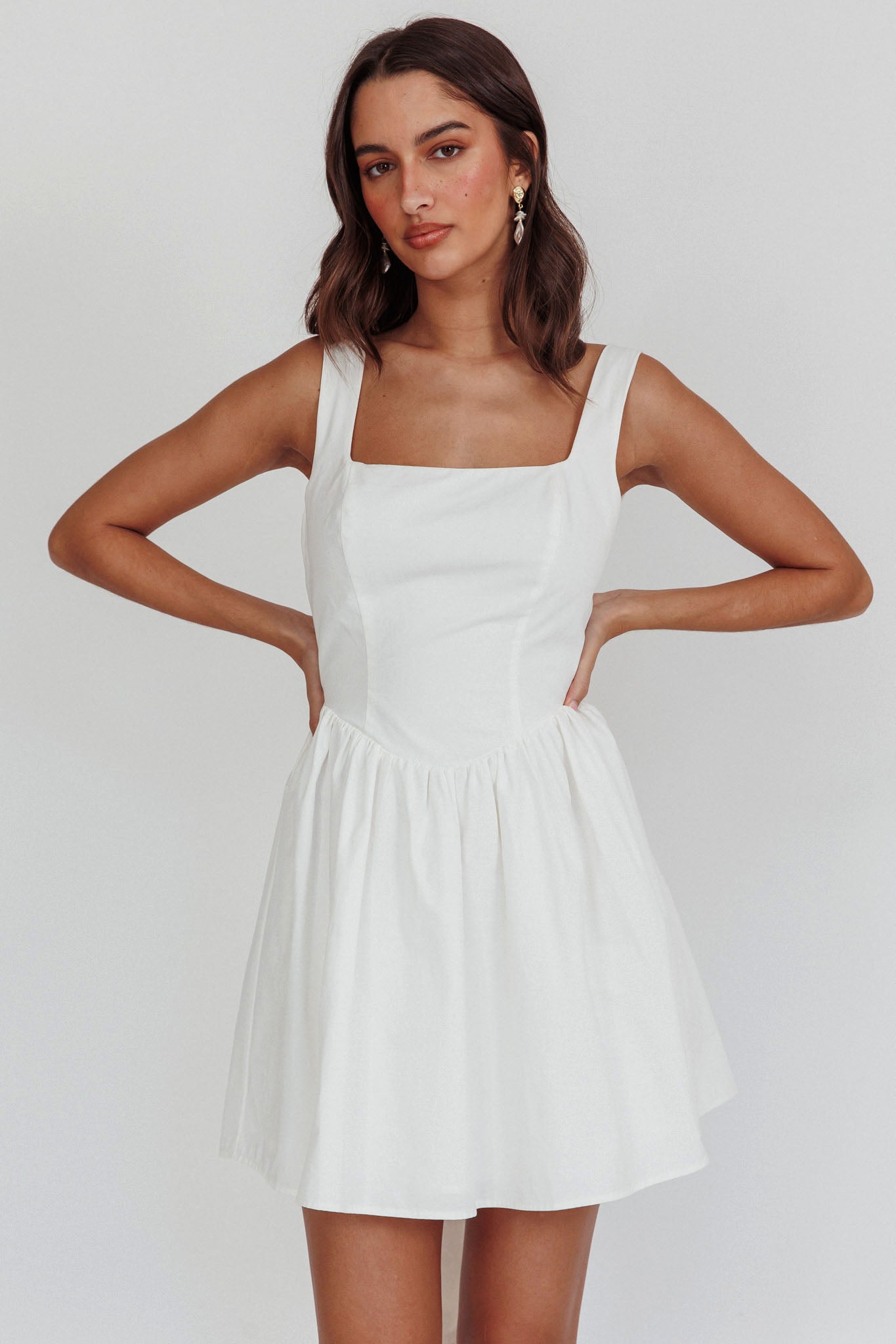 Irenic Bow Flare Mini Dress White