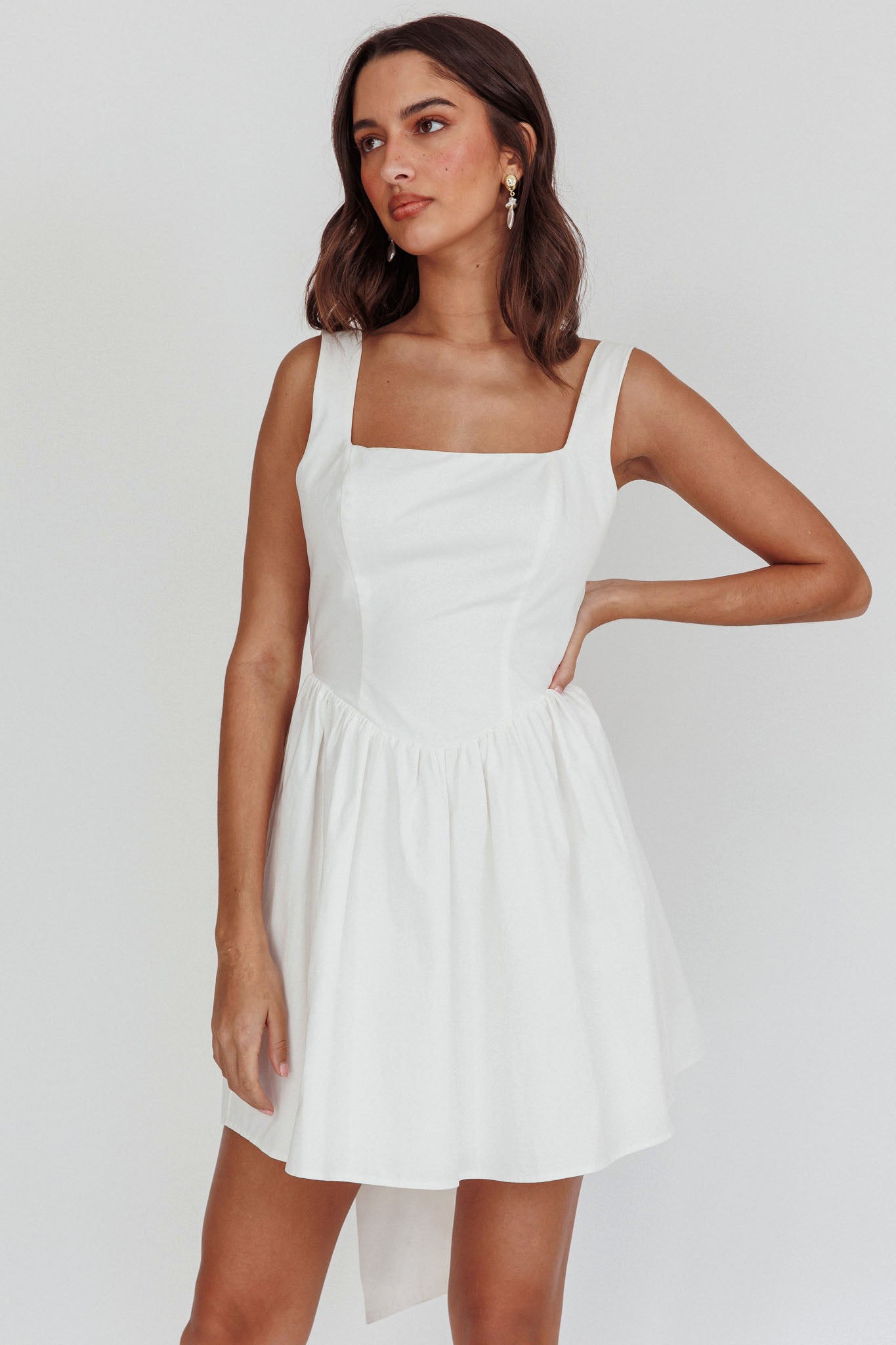 Irenic Bow Flare Mini Dress White