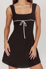 Doves Contrast Bow Mini Dress Black