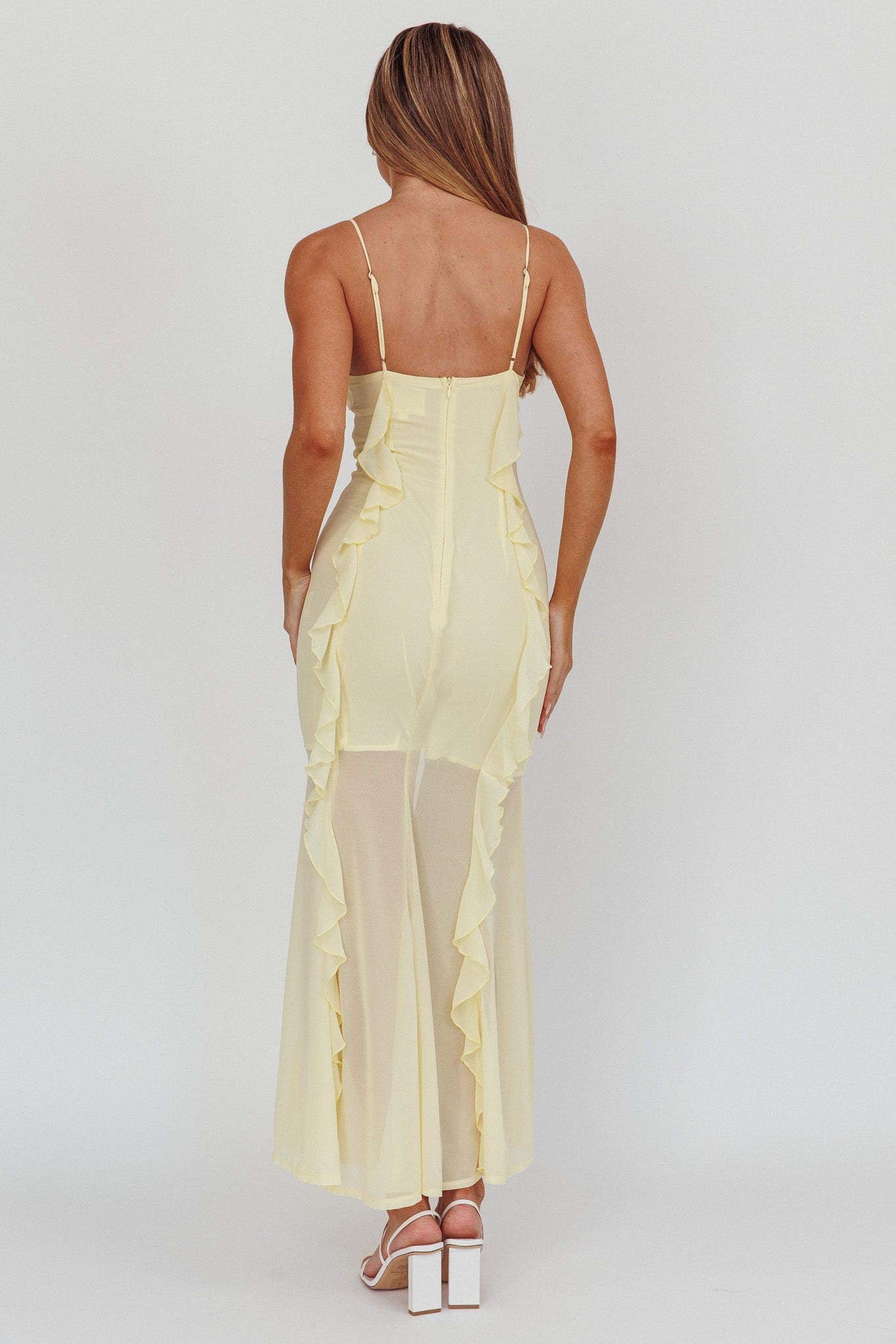 Frannie Vertical Ruffle Maxi Dress Lemon