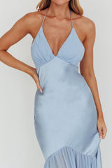 Aysah Chiffon Hem Halter Maxi Dress Light Blue