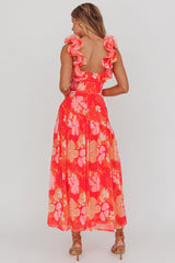 Kinley Ruffle Strap Maxi Dress Floral Orange