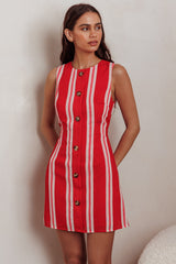Kalena Faux Placket Mini Dress Stripe Red