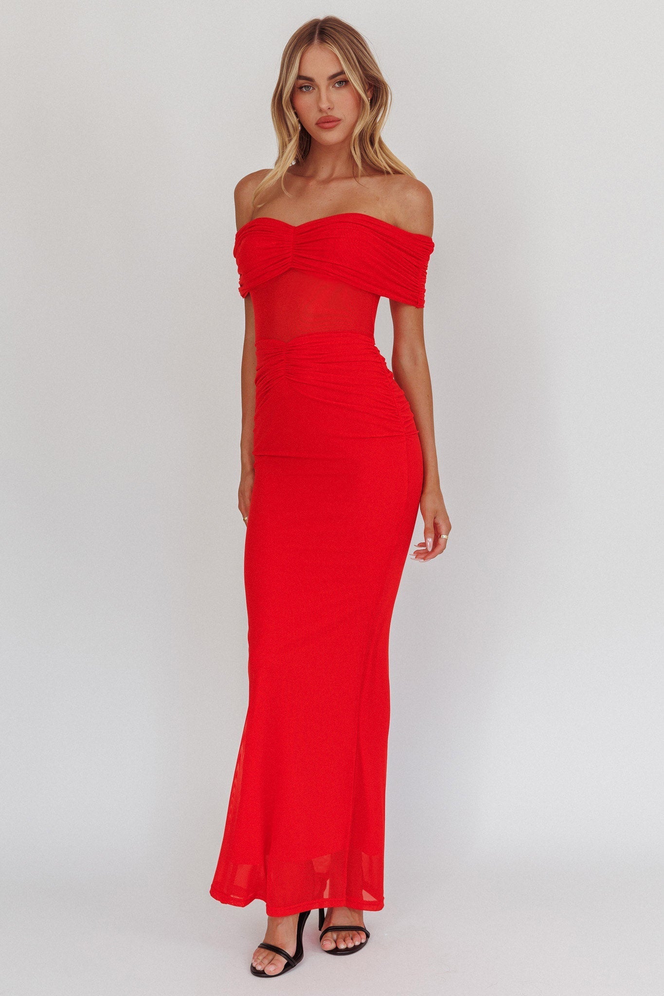 Silver Moon Off-Shoulder Maxi Dress Blood Orange