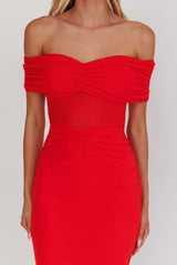 Silver Moon Off-Shoulder Maxi Dress Blood Orange