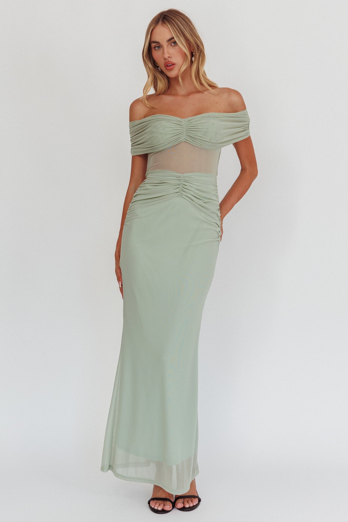 Silver Moon Off-Shoulder Maxi Dress Sage