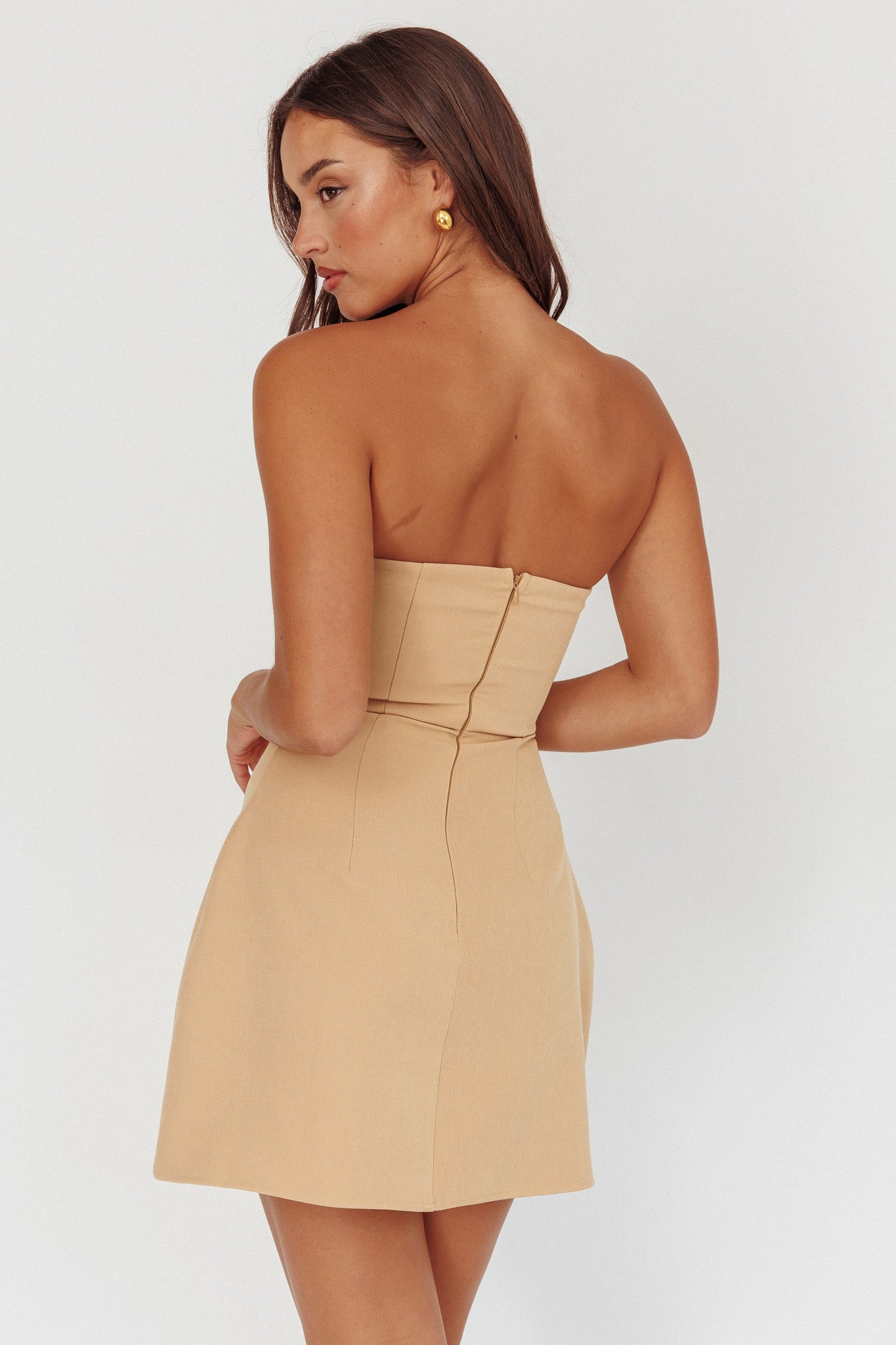 Hillara Strapless Mini Dress Tan