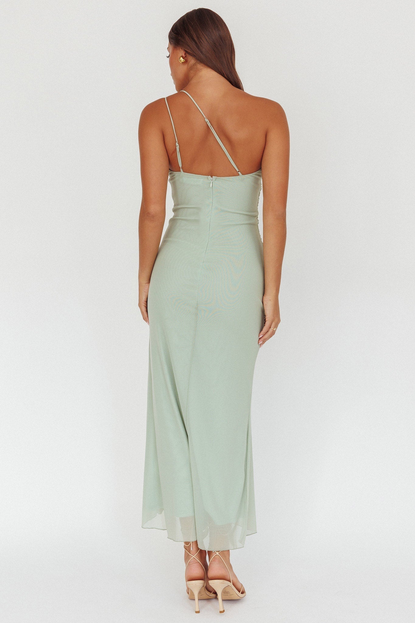Haven One-Shoulder Ruffle Accent Maxi Dress Sage