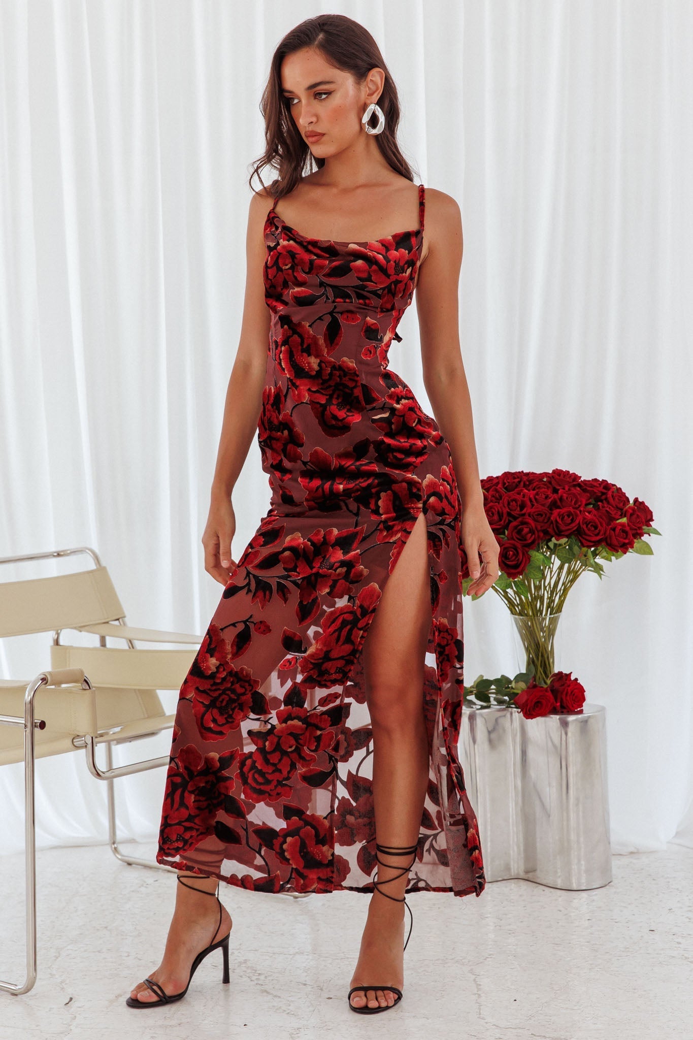 Personal Invitation Split Maxi Dress Floral Red