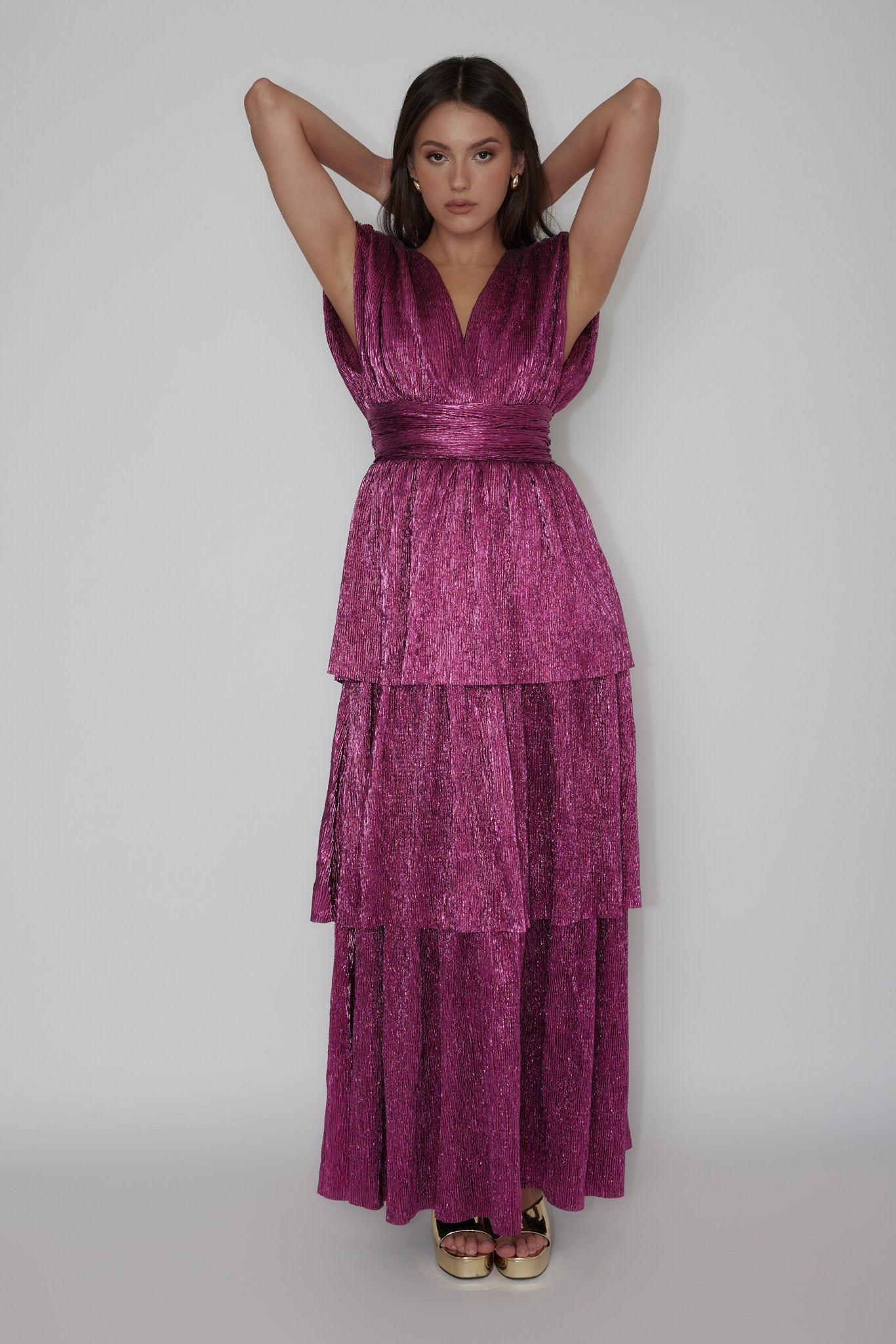 Shimmer Layered Maxi Dress Magenta Haze
