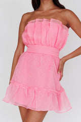 Marisela Strapless Frill Hem Mini Dress Peony Pink
