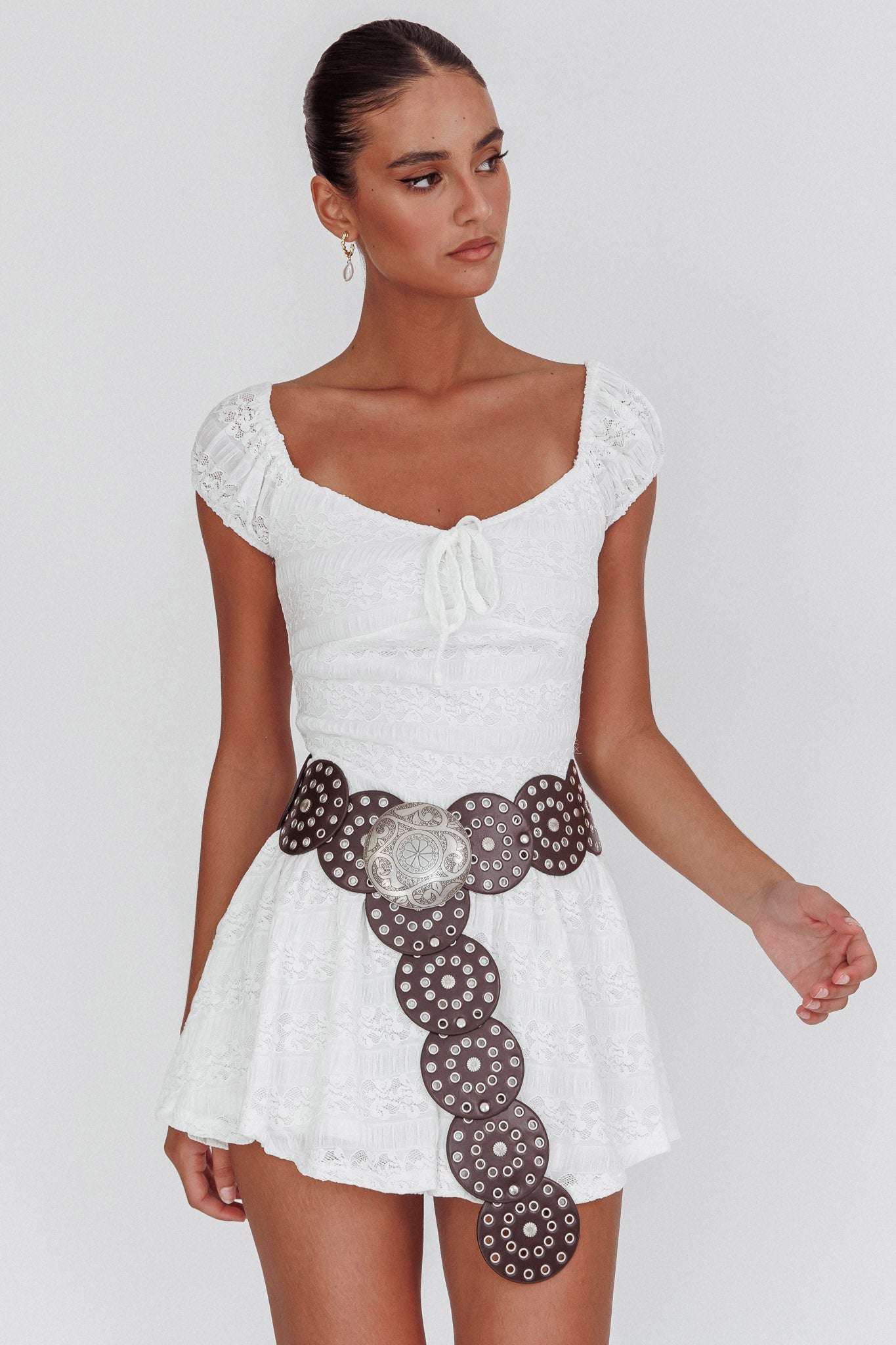Mirela Cap Sleeve Lace Mini Dress White