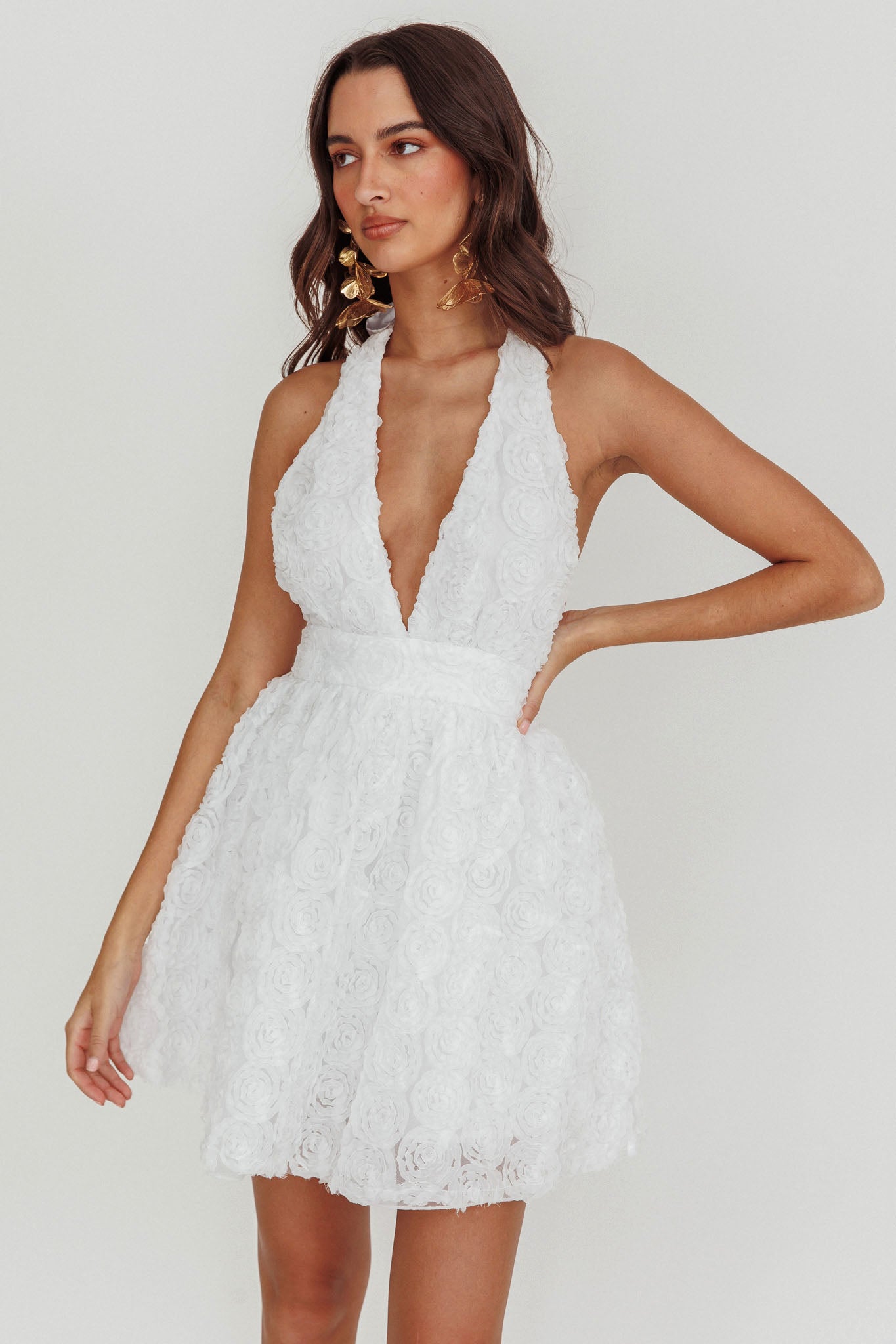Lovelle Halter Neck Rosette Mini Dress White