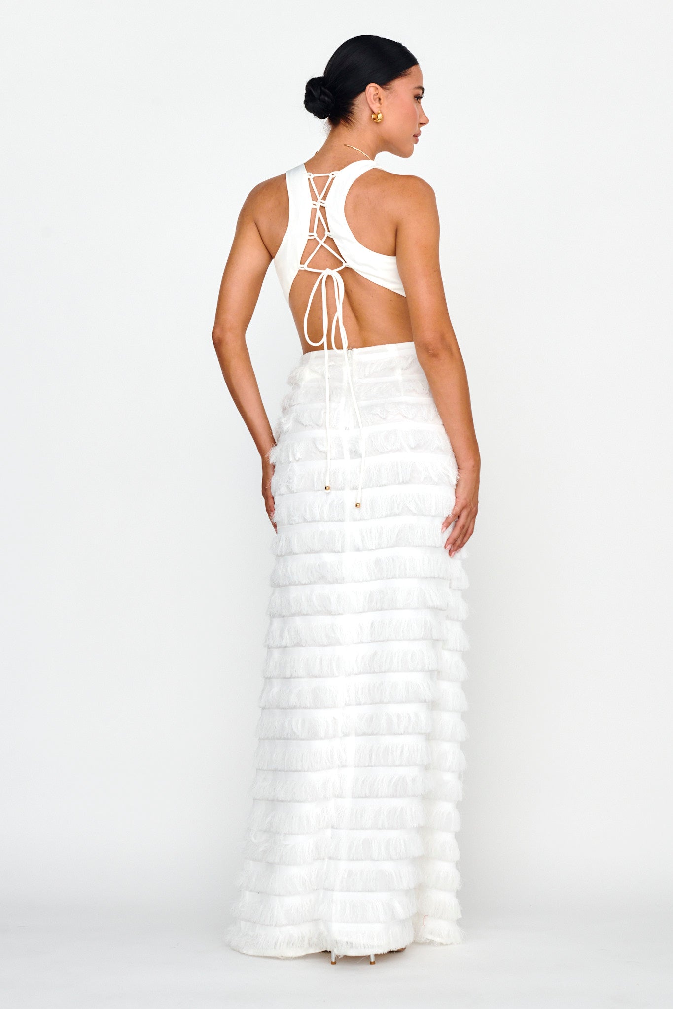 Bold Move Fringe Trim Maxi Dress Ivory