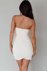 Front Page Ruched Strapless Mini Dress Cream
