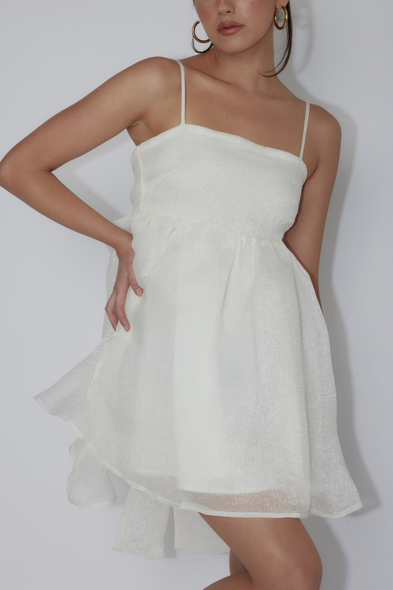 Diaz Bow Back Babydoll Mini Dress Ivory