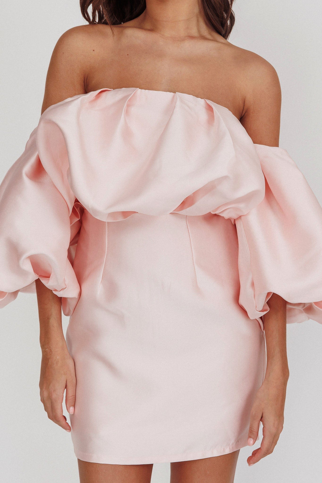 Dream Time Puffed Neckline Mini Dress Blush