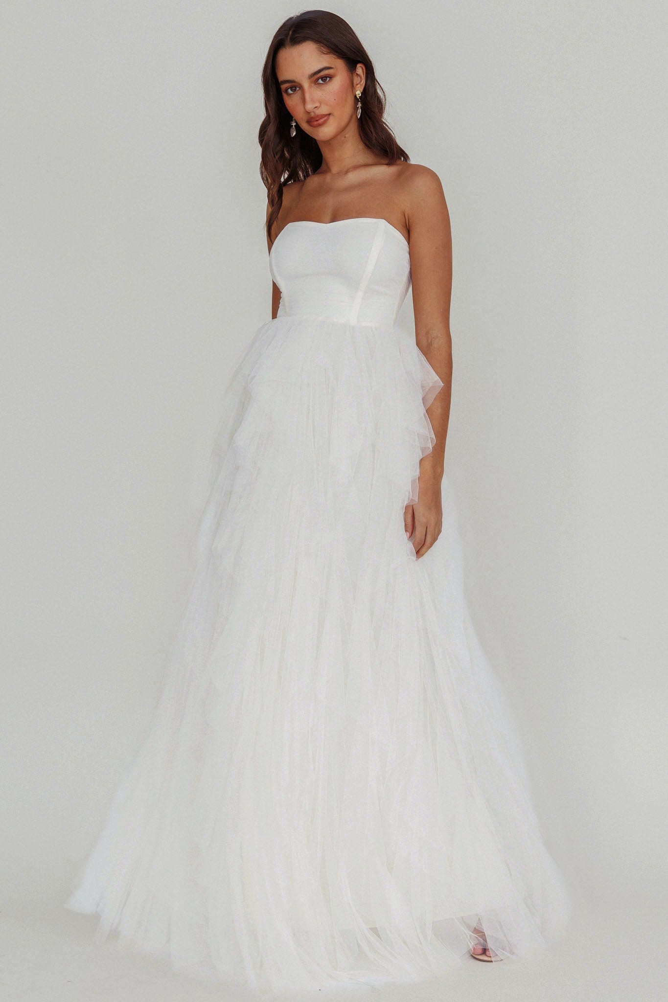 Rori Tulle Cascade Maxi Dress White
