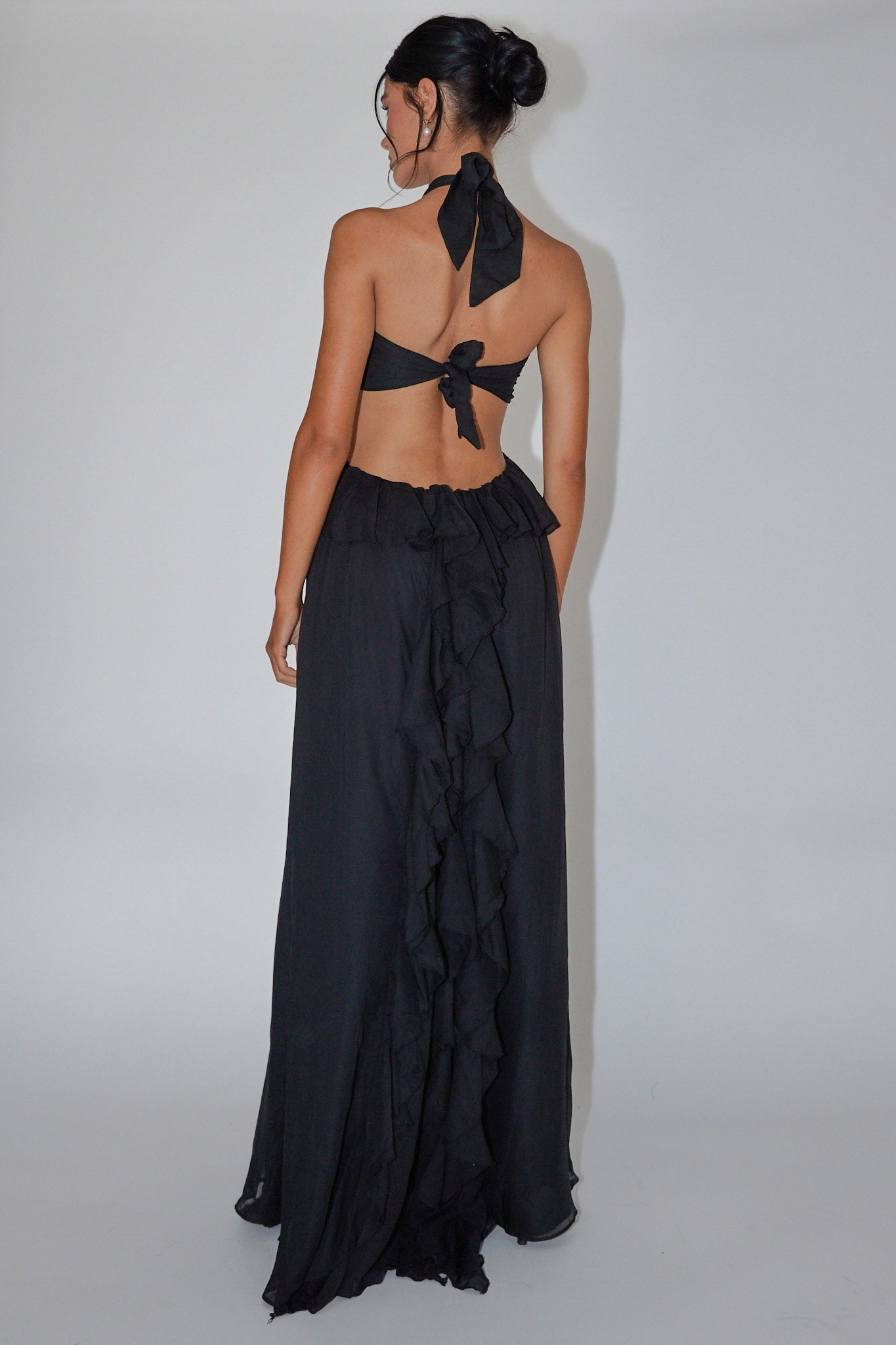 Santiago Cut-Out Ruffle Maxi Dress Black