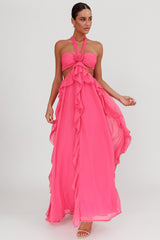 Santiago Cut-Out Ruffle Maxi Dress Fuchsia