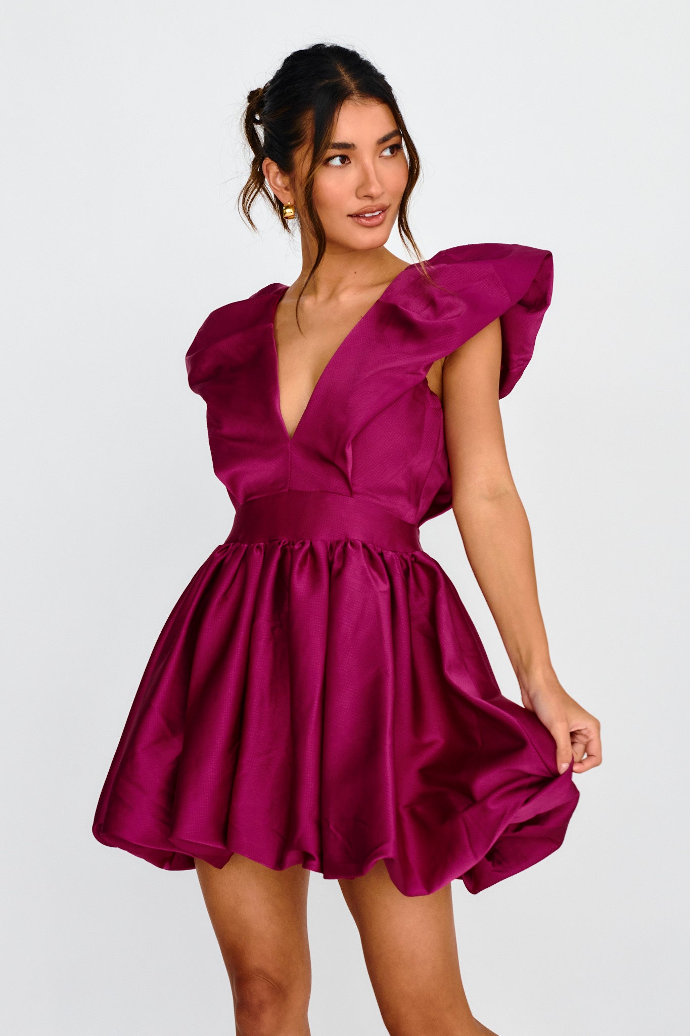 Hidden Heart Bubble Hem Mini Dress Magenta