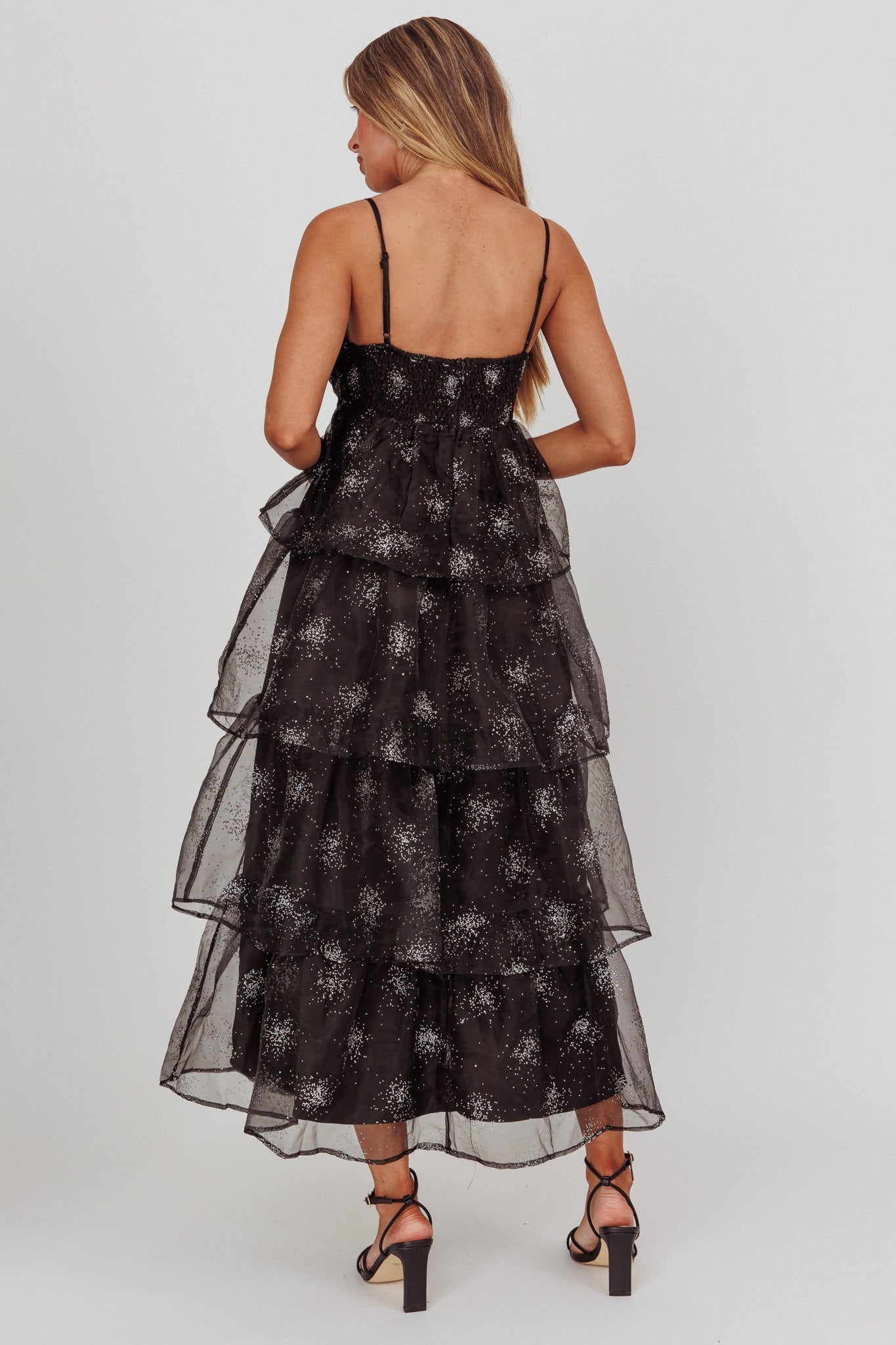 Morina Tiered Maxi Dress Glitter Black
