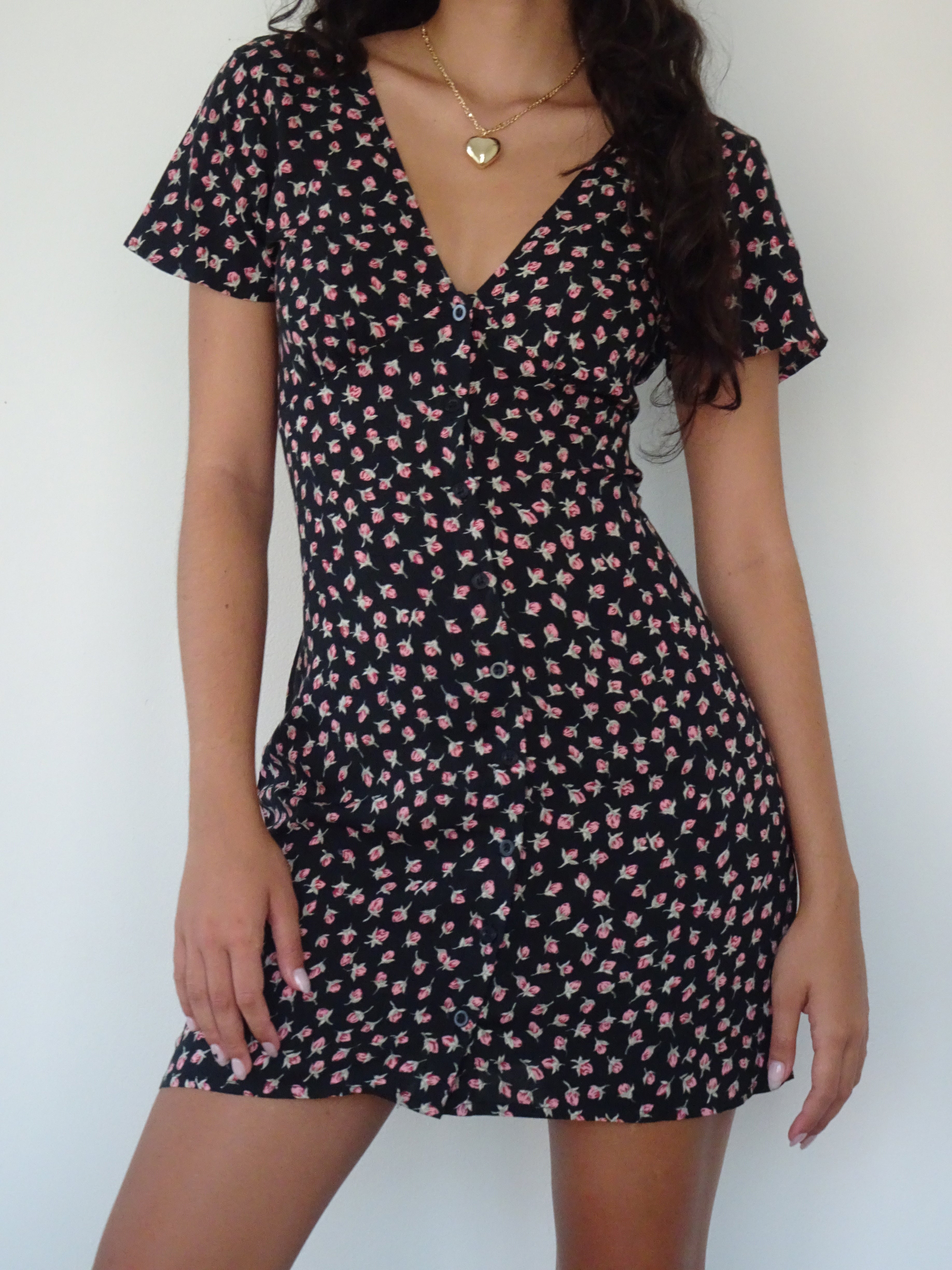 Field Trip Button Front Mini Dress Black Floral