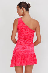 Mystery Of Love One Shoulder Mini Dress Fuchsia