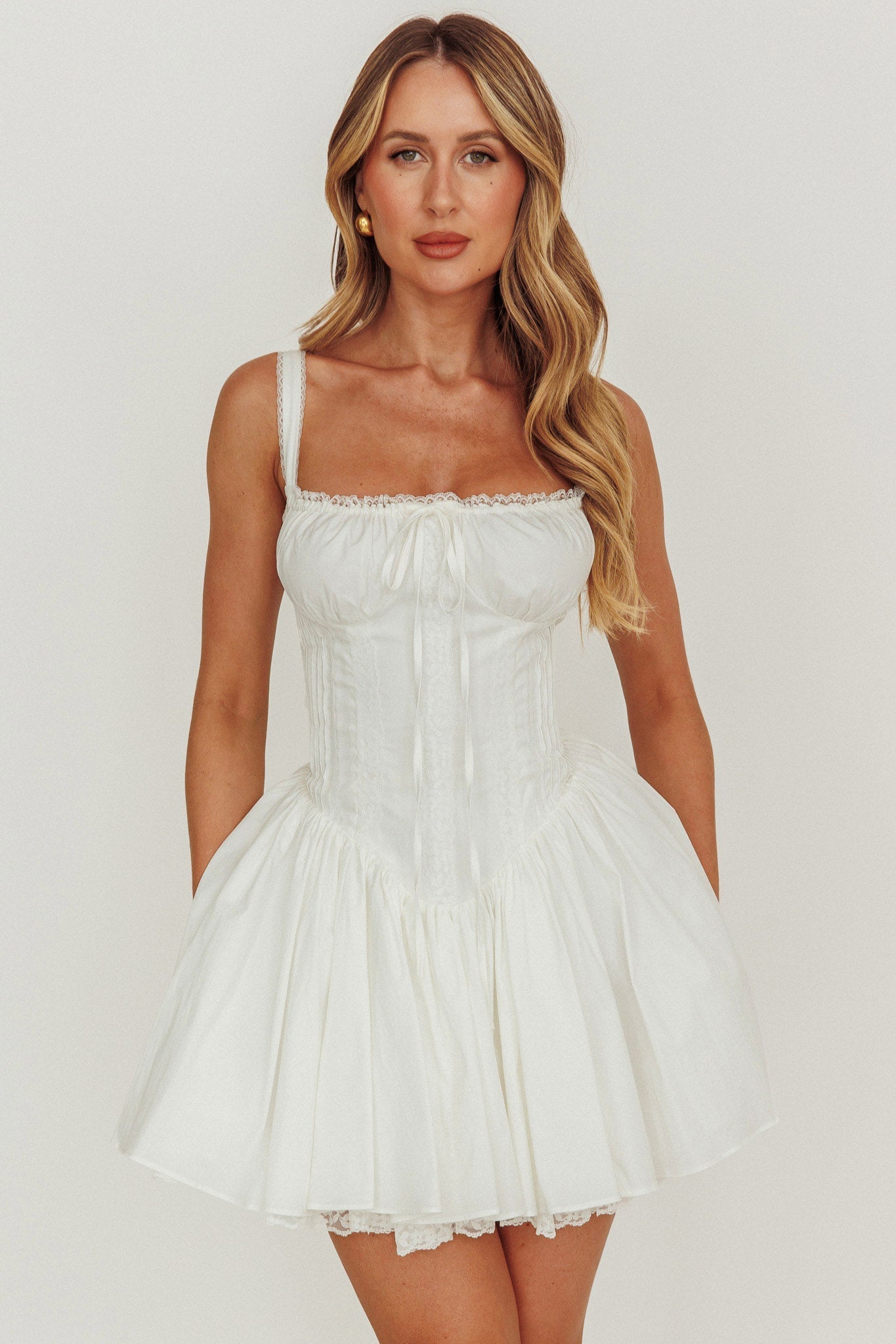 Jennie Corset Flared Mini Dress Off White