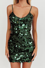 Moon Dust Sequin Mini Dress Forest Green