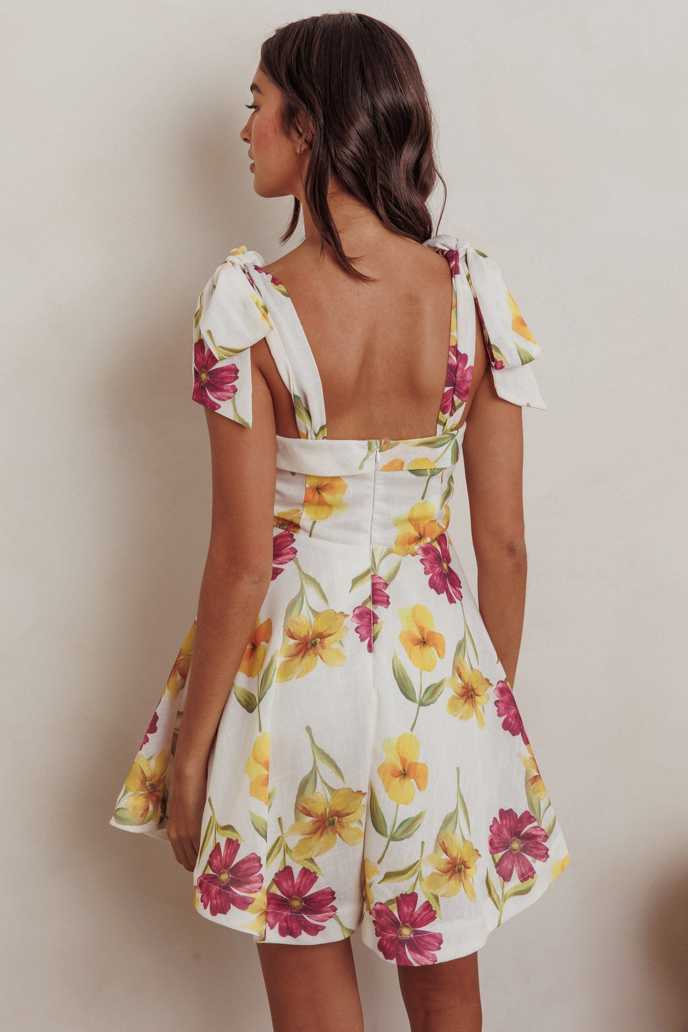 Jeanie Tied Shoulder Mini Dress Flower Purple