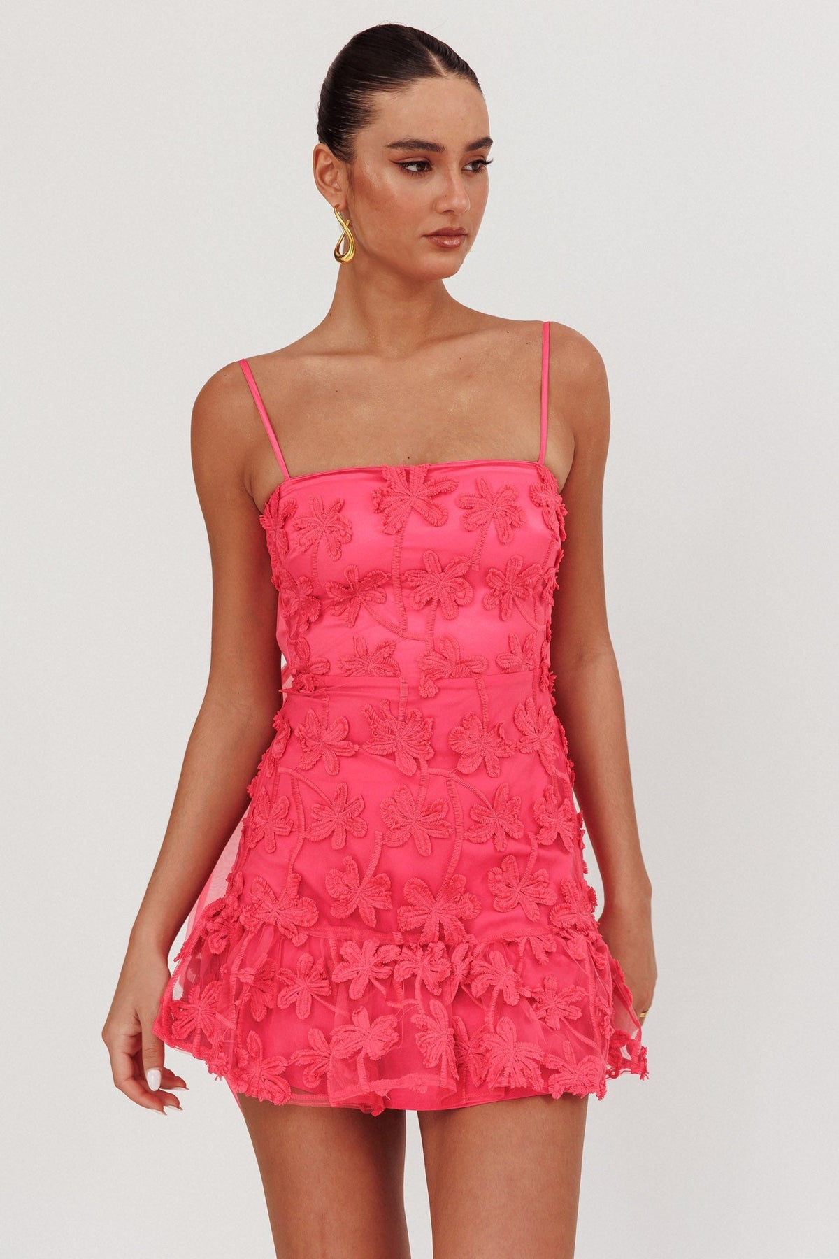 Dori Embellished Mini Dress Palm Tree Pink