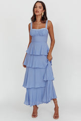 Provence Bloom Tiered Ruffle Maxi Dress Blue