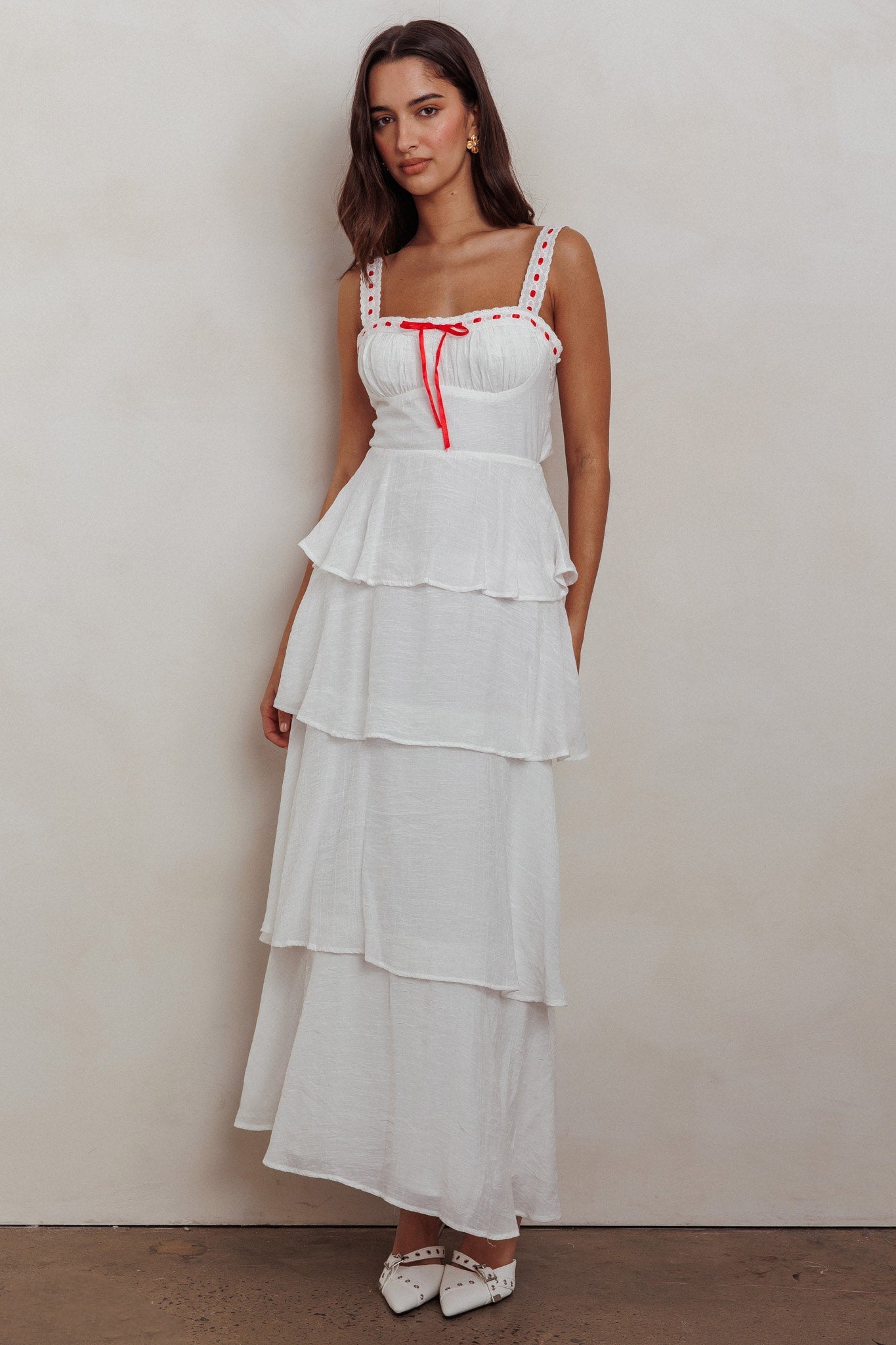 Provence Bloom Tiered Ruffle Maxi Dress Off White
