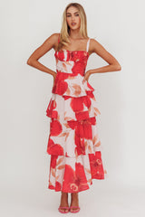 Provence Bloom Tiered Ruffle Floral Maxi Dress Blush