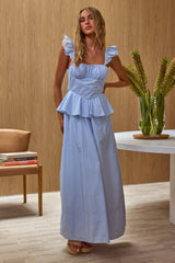 Provence Bloom Peplum Maxi Dress Blue