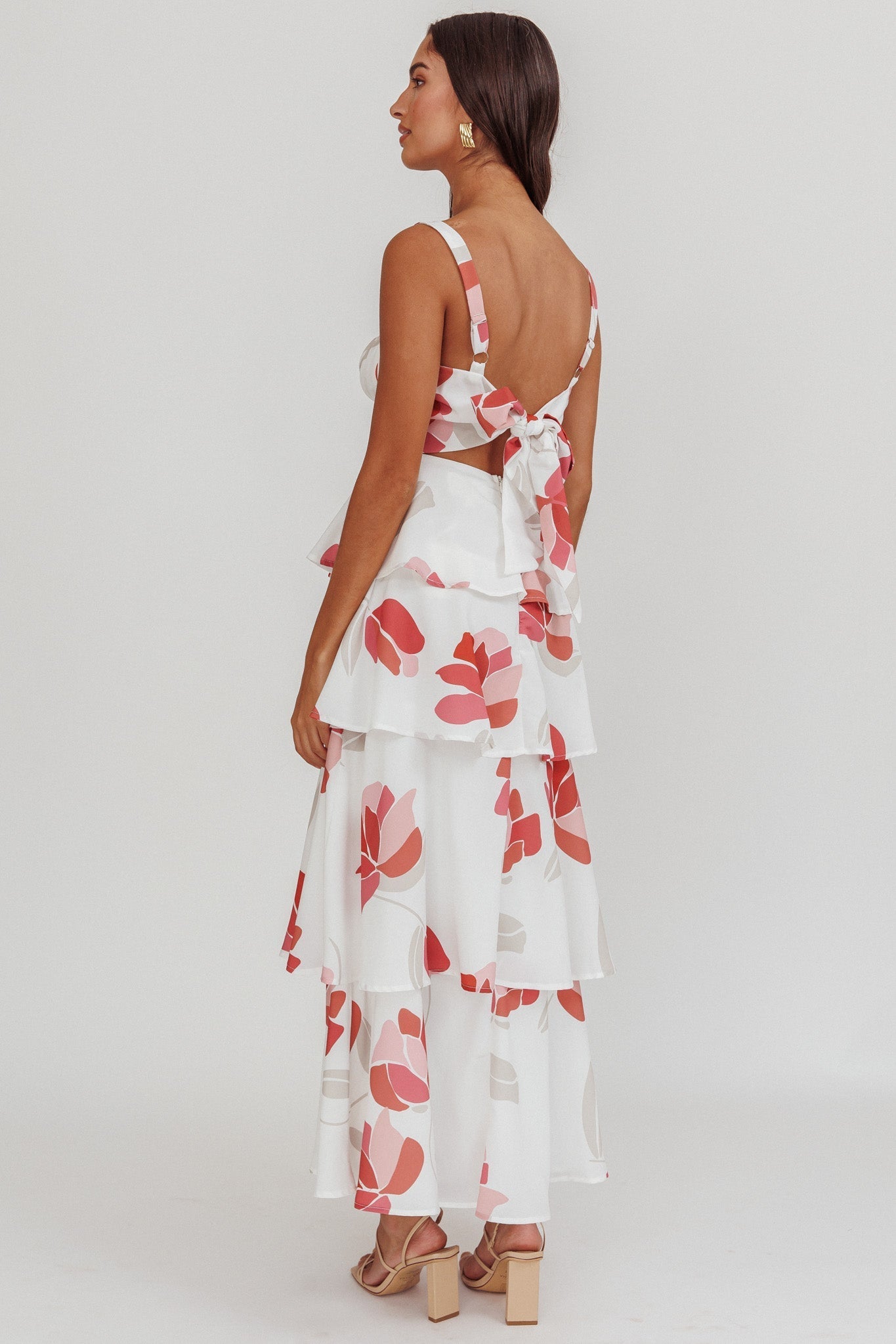 Provence Bloom Tiered Floral Maxi Dress Rose