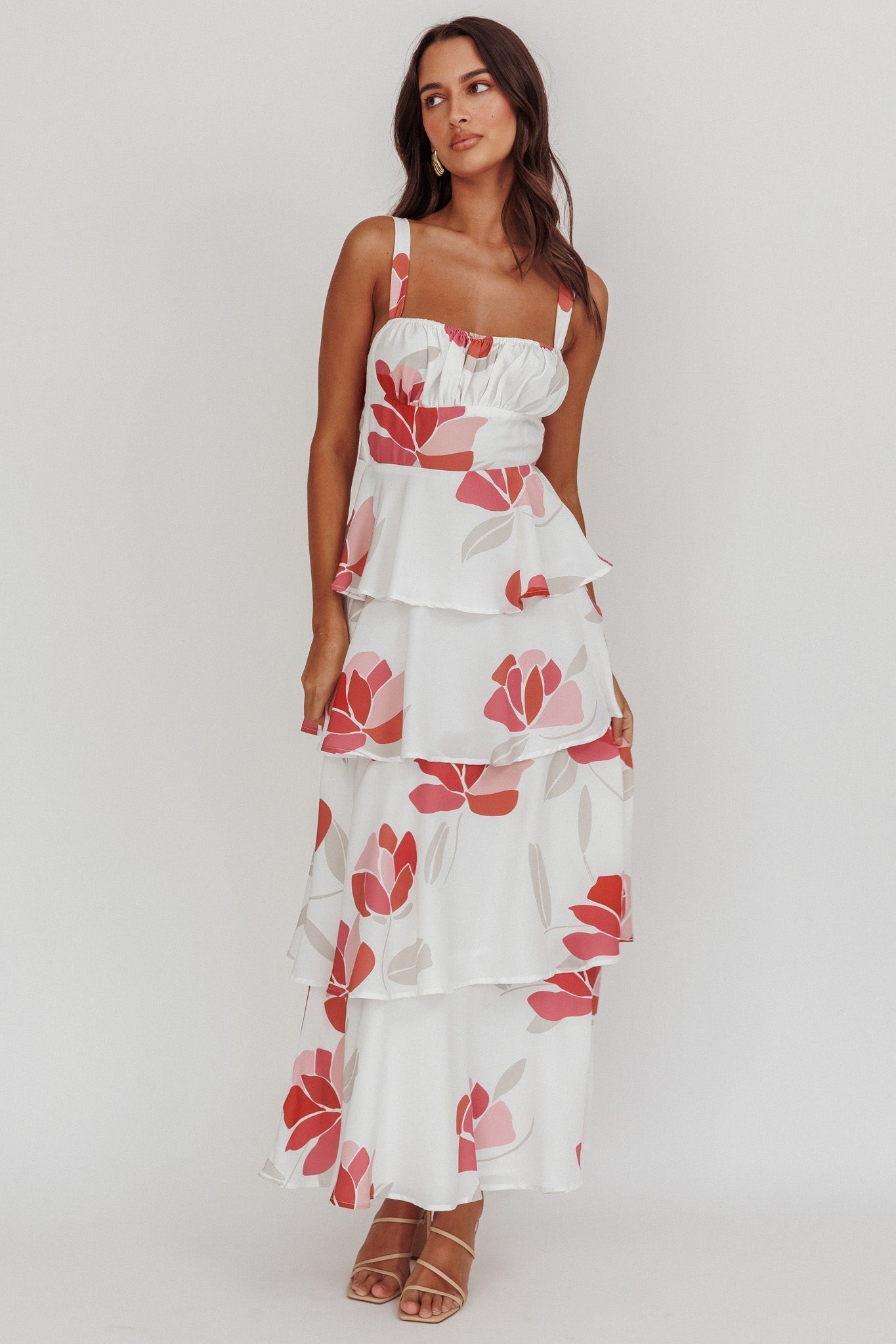 Provence Bloom Tiered Floral Maxi Dress Rose
