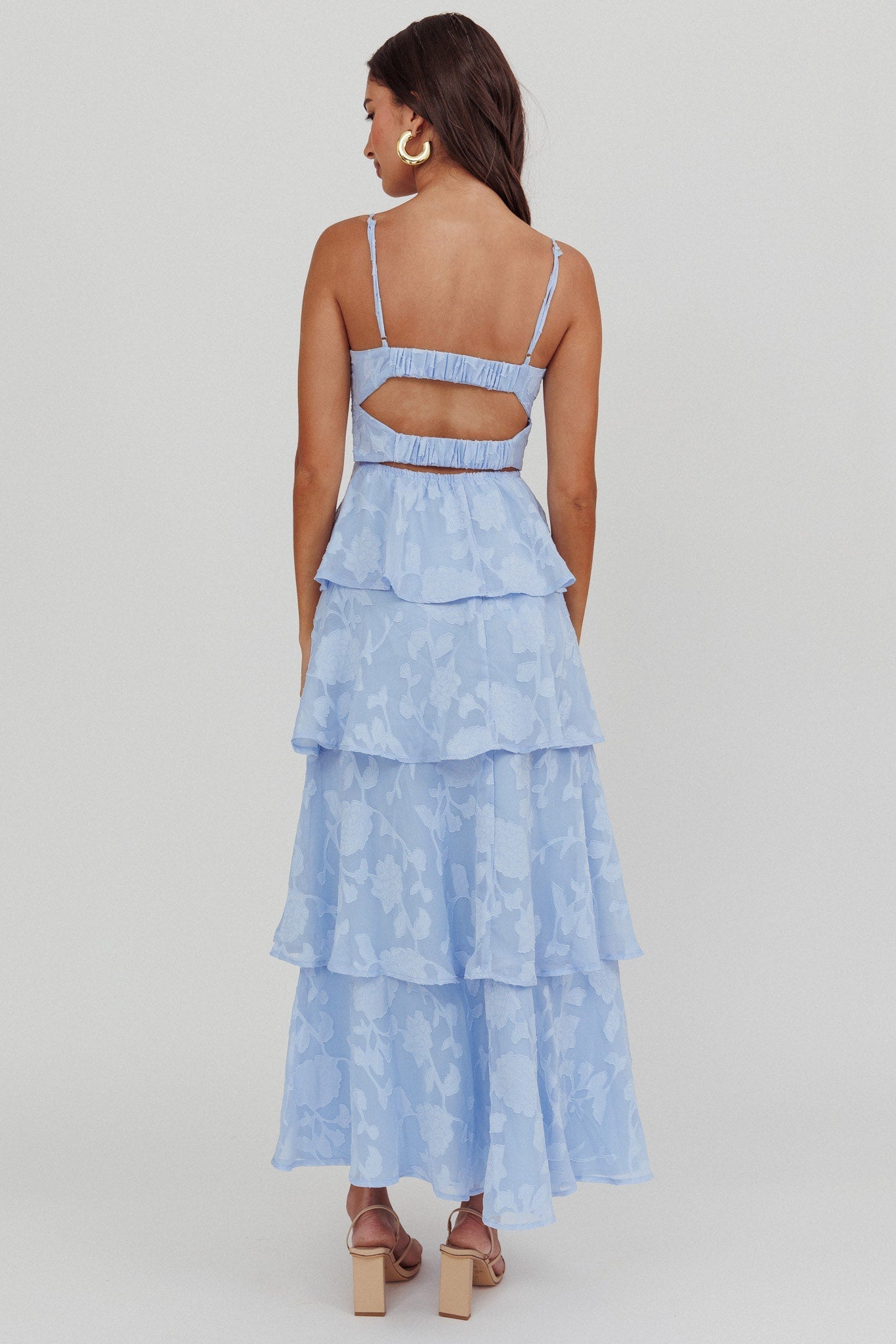 Provence Bloom Tiered Maxi Dress Blue