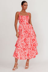 Provence Bloom Tiered Floral Maxi Dress Pink